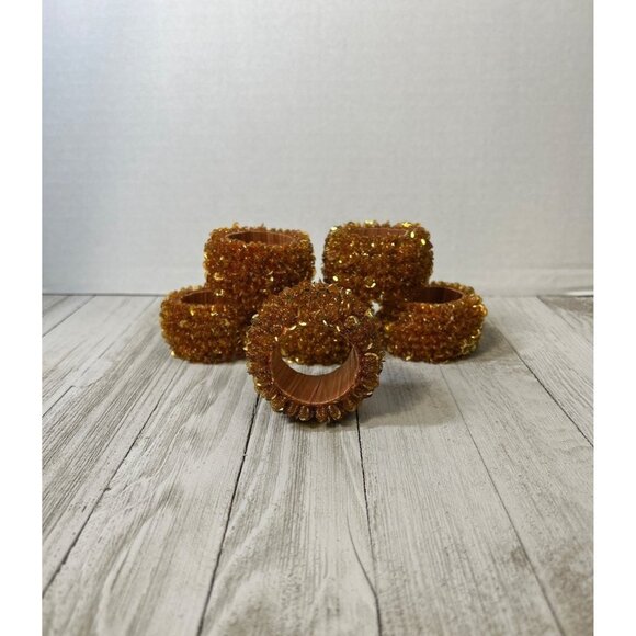 Vintage Beaded Napkin Holder Rings Orange for Party Holiday Dinner - Set Of 6 - Picture 4 of 7